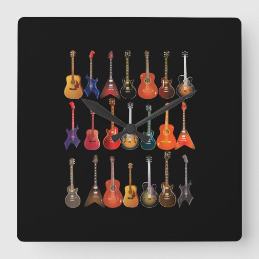 Cute Guitar Rock en Roll Musical Instruments Gift Vierkante Klok (Voorkant)