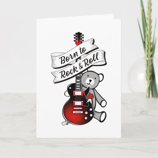 Cute Guitar Teddy Musician Born to Rock Kinder Bab Kaart (Voorkant)