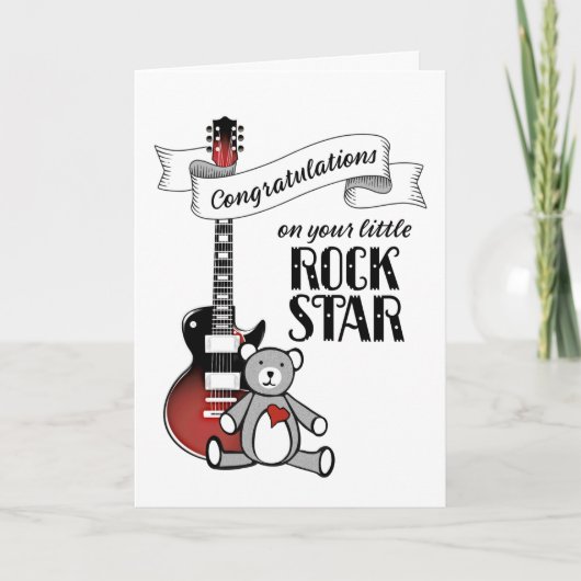 Cute Guitar Teddy Rockstar Rock Roll Baby shower C Kaart (Voorkant)