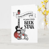 Cute Guitar Teddy Rockstar Rock Roll Baby shower C Kaart (Gele Bloem)