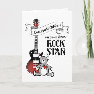 Cute Guitar Teddy Rockstar Rock Roll Baby shower C Kaart