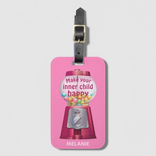 Cute Gumball Machine Inner Child Quote Name Bagagelabel (Voorkant (verticaal))
