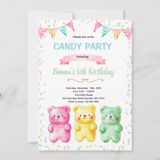 Cute gummy bear party theme invitation kaart (Voorkant)