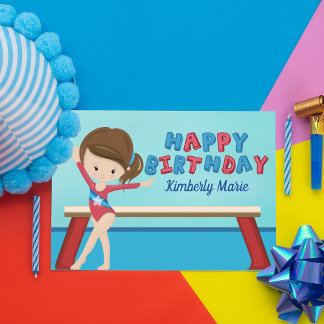 Cute Gymnast Girl Custom Gymnastics Happy Birthday Kaart