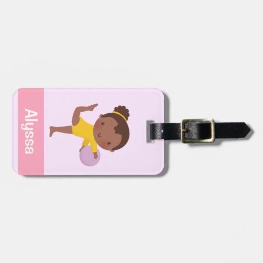 Cute Gymnast Girl met Ball Personalized Bagagelabel (Voorkant horizontaal)
