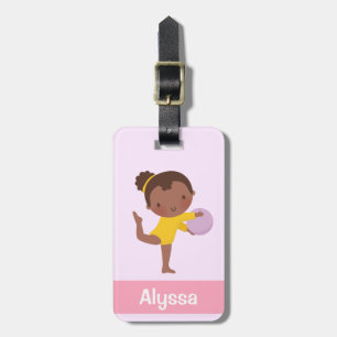 Cute Gymnast Girl met Ball Personalized Bagagelabel