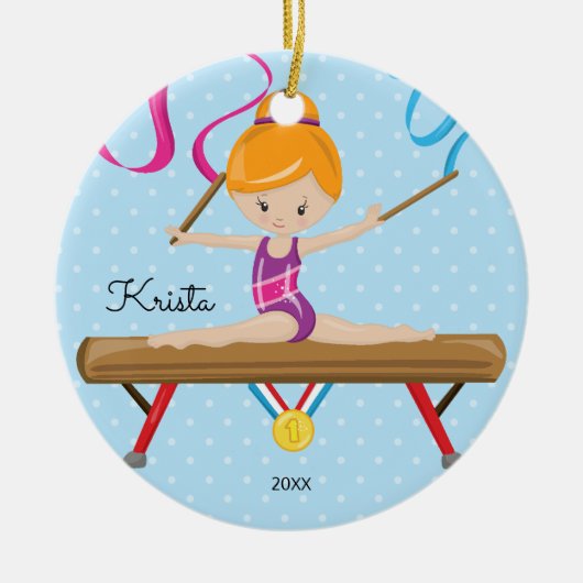 Cute Gymnast Gymnastics-kerstversiering Keramisch Ornament (Voorkant)