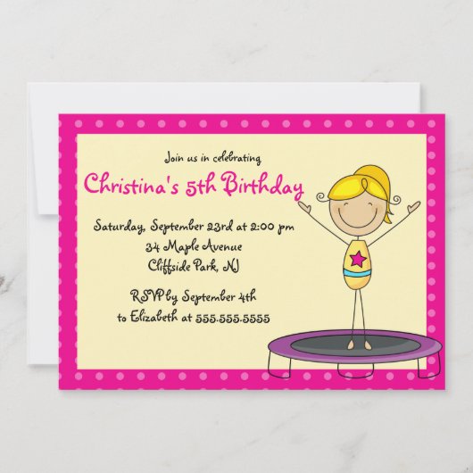 Cute Gymnastic Birthday Party Invitations Kaart (Voorkant)