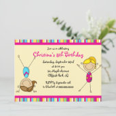 Cute Gymnastic Birthday Party Invitations Kaart (Staand voorkant)