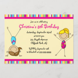 Cute Gymnastic Birthday Party Invitations Kaart