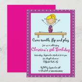 Cute Gymnastic Birthday Party Invitations Kaart (Voorkant / Achterkant)