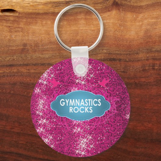 Cute Gymnastic Rocks Pink SPARKLE Sleutelhanger (Voorkant)