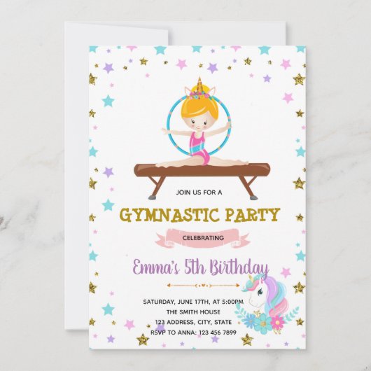 Cute gymnastic unicorn party kaart (Voorkant)