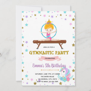 Cute gymnastic unicorn party kaart