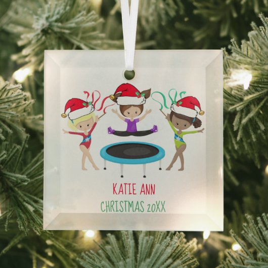 Cute Gymnastics Custom Kinder Gymnast Kerstmis Glas Ornament (Insitu)