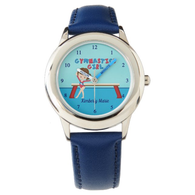 Cute Gymnastics Girl Personalized Kinder Gymnast Horloge (Voorkant)