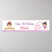 Cute Gymnastics Girls Birthday Party Banner Poster (Voorkant)