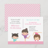 Cute Gymnastics Girls Birthday Party Invitations Kaart (Voorkant / Achterkant)