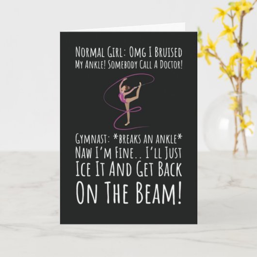 Cute Gymnastics Girls Cards For Her Beam Fun Humor Kaart (Gele Bloem)