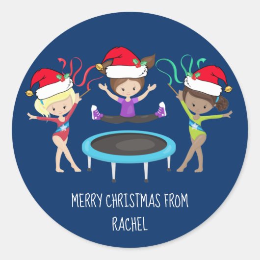 Cute Gymnastics met kerstmis Aangepast gymnast Ronde Sticker (Voorkant)