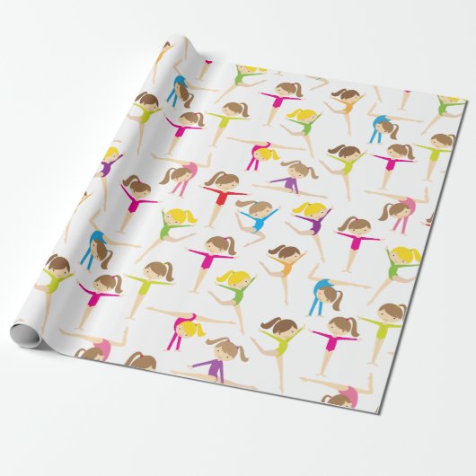 Cute Gymnasts Wrapping Paper Cadeaupapier (Uitgerold)