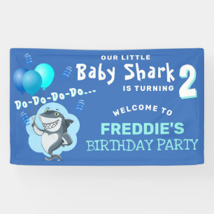 Cute Haai Blauwe Ballonnen Verjaardagsfeestje Spandoek
