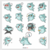 Cute Haaien Emoji Sticker Pack (Vel)