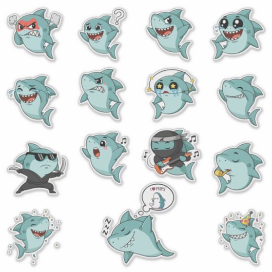 Cute Haaien Emoji Sticker Pack (Voorkant)