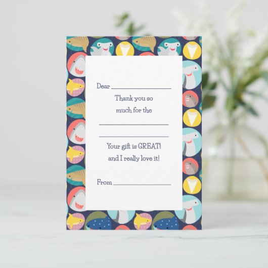 Cute haaiensoorten om in te vullen  bedankkaart (Staand voorkant)