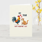 Cute Haan Kat Valentijnsdag Kaart (Gele Bloem)