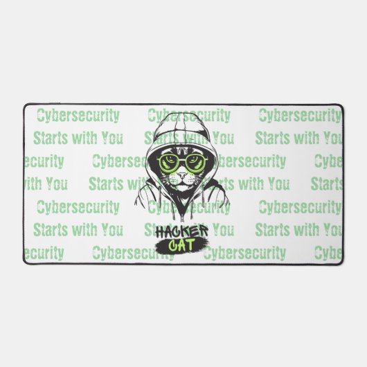 Cute Hacker Kat Illustratie – Cybersecurity cadeau Bureaumat (Voorkant)