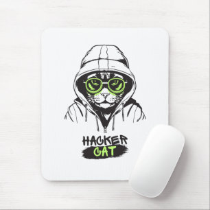 Cute Hacker Kat Illustratie – Cybersecurity cadeau Muismat