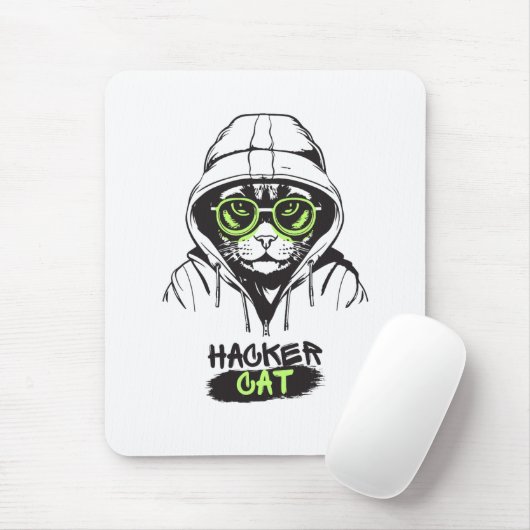 Cute Hacker Kat Illustratie – Cybersecurity cadeau Muismat (Met muis)