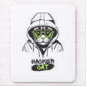 Cute Hacker Kat Illustratie – Cybersecurity cadeau Muismat (Voorkant)