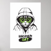 Cute Hacker Kat Illustratie – Cybersecurity cadeau Poster (Voorkant)