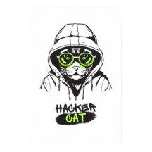 Cute Hacker Kat Illustratie – Cybersecurity cadeau