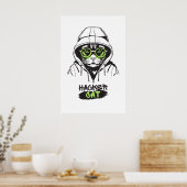 Cute Hacker Kat Illustratie – Cybersecurity cadeau Poster (Keuken)
