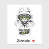 Cute Hacker Kat Illustratie – Cybersecurity cadeau Sticker (Vel)