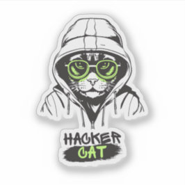 Cute Hacker Kat Illustratie – Cybersecurity cadeau Sticker