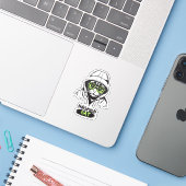 Cute Hacker Kat Illustratie – Cybersecurity cadeau Sticker (Laptop met iPhone)