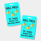 Cute Hall Pass Bumble Bee Team Spirit Badge (Voor- en achterkant)