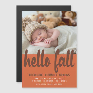 Cute Hallo Herfst herfst Baby Birth Foto Magnetische Uitnodiging