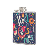 Cute Hallo kerstkleurig retrotekst ontwerp Heupfles (Links)