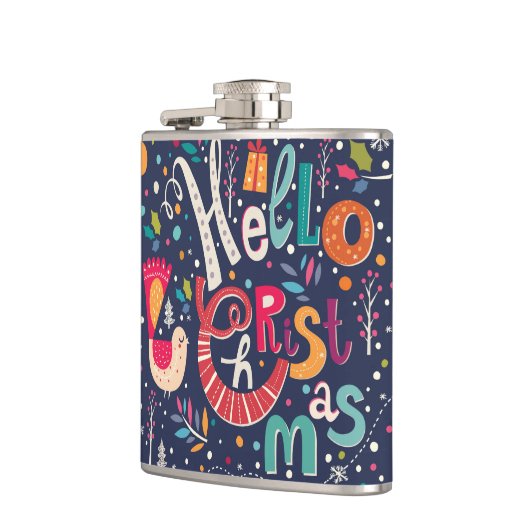 Cute Hallo kerstkleurig retrotekst ontwerp Heupfles (Links)