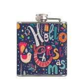 Cute Hallo kerstkleurig retrotekst ontwerp Heupfles (Achterkant)