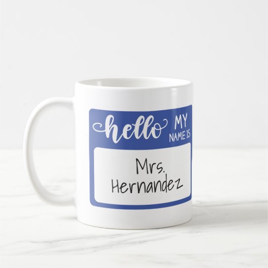 Cute Hallo mijn naam is Blue Name-label Typografie Koffiemok (Links)