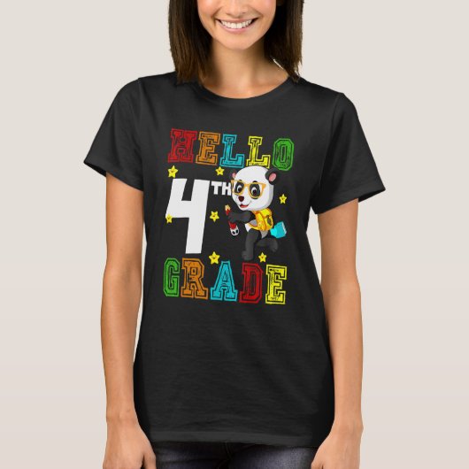 Cute Hallo vierde klas leraar student Panda Back T-shirt (Voorkant)