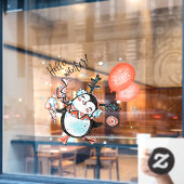 Cute Hallo Winter Happy Penguin Reindeer Antlers Raamsticker (Cafe Raam)