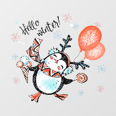 Cute Hallo Winter Happy Penguin Reindeer Antlers Raamsticker (Vel)