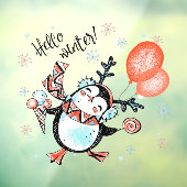 Cute Hallo Winter Happy Penguin Reindeer Antlers Raamsticker (Vel 3)